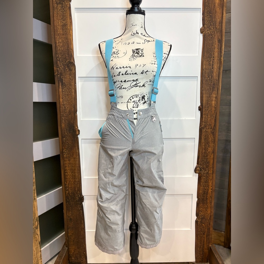 Gerry Snow Bib Pants Gray Blue Accents Kids Size 7–8 Winter Ski Overalls